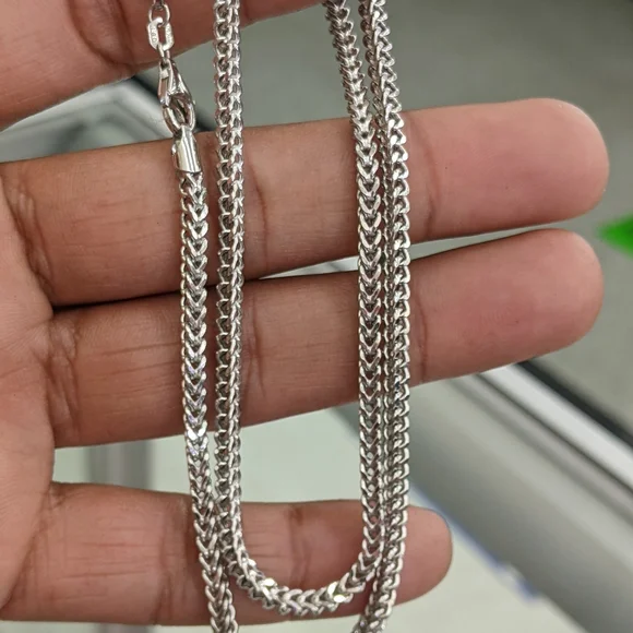 14kt Real White Gold Franco Diamond Cut Chain